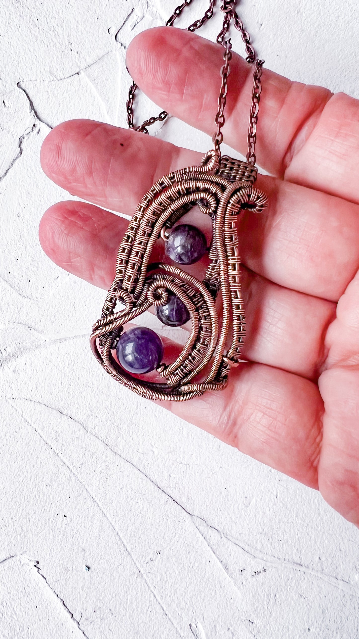 Trio of Intuition – Copper and Amethyst Pendant