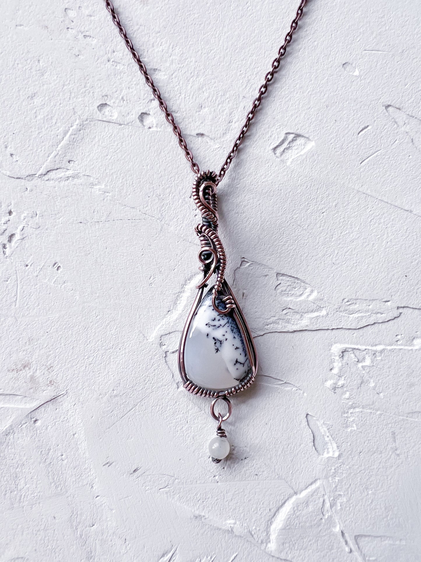 Copper and Merlinite Pendant with Moonstone accent