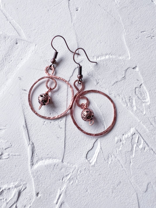 Round Copper Earrings with Copper Bead