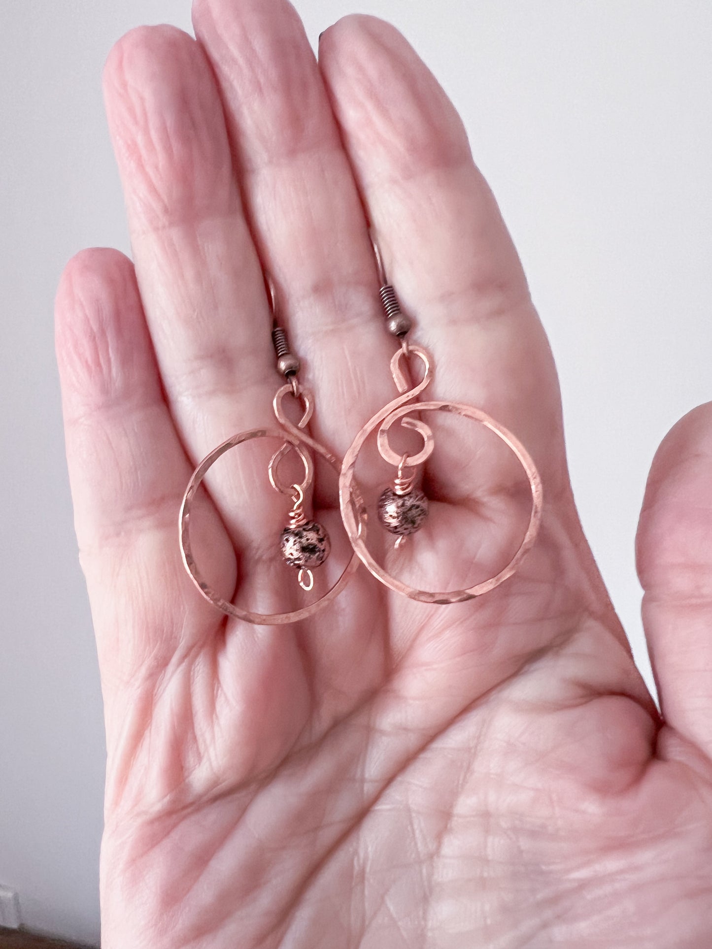 Round Copper Earrings with Copper Bead