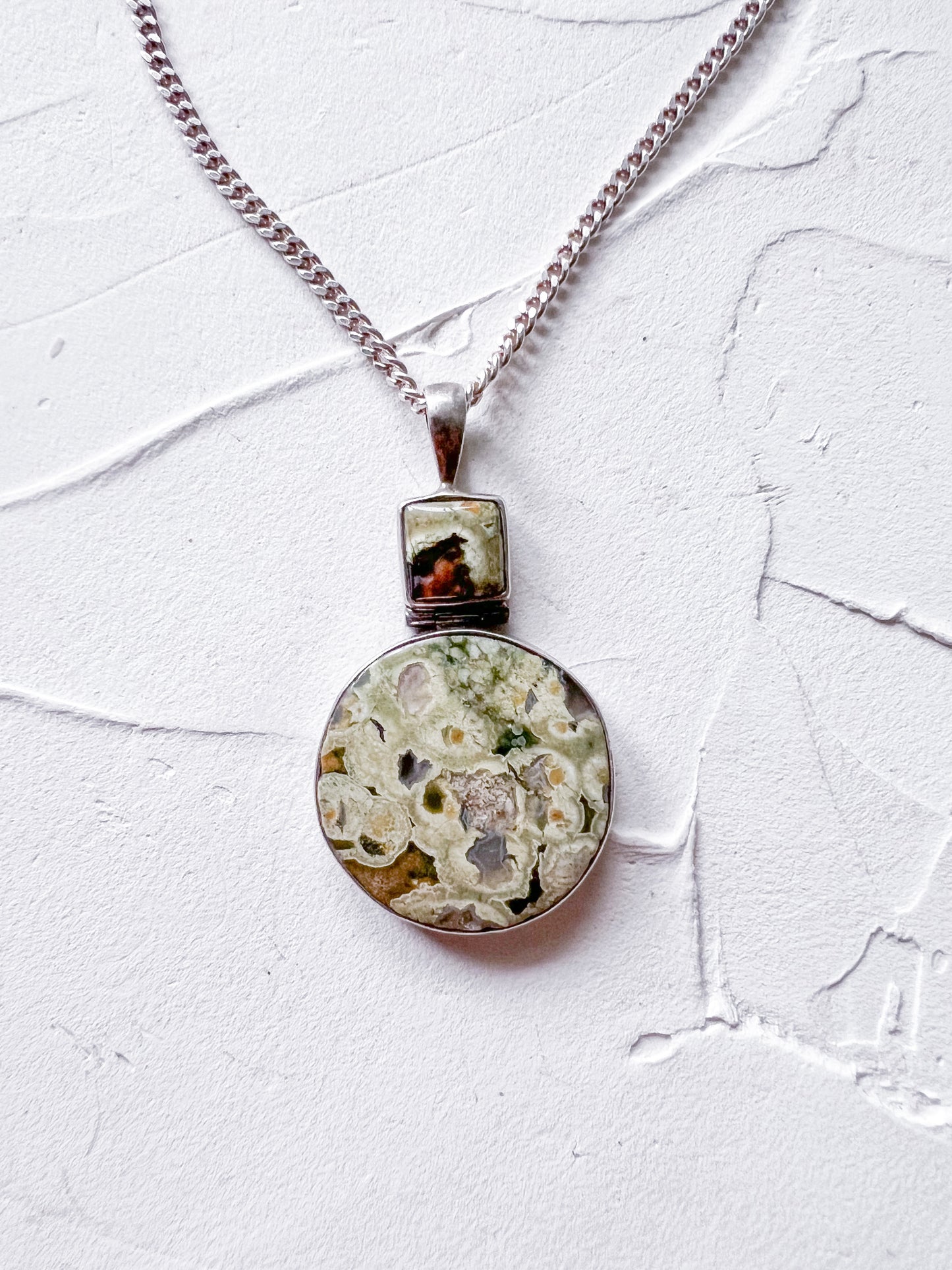 Earth Memory – Ocean Jasper and Silver Hinged Pendant