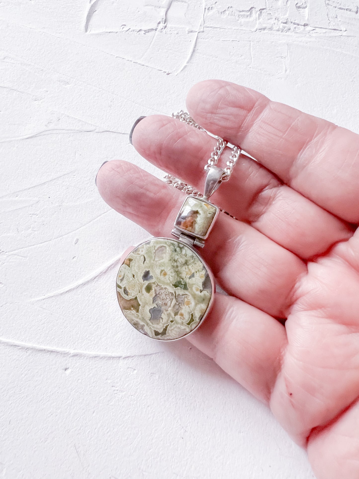 Earth Memory – Ocean Jasper and Silver Hinged Pendant