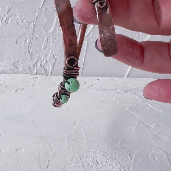 Copper Bangle with Jade Beads Adjustable