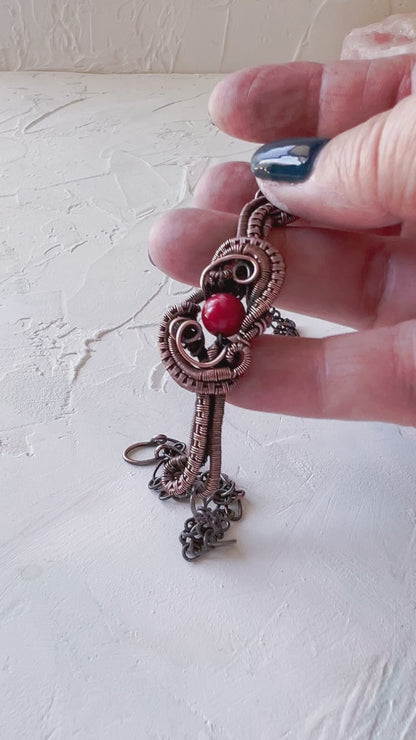 Handmade Copper Wire Woven Bracelet with Jade Bead