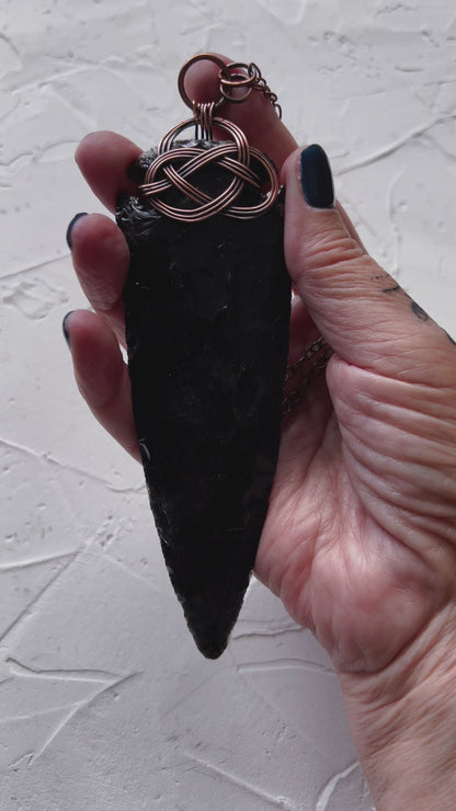 Black Obsidian Large Arrowhead with Celtic Knot
