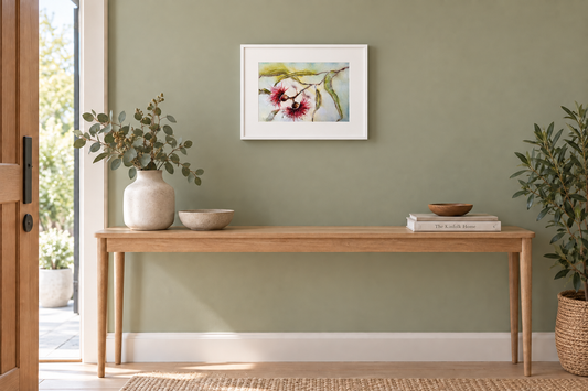 Crimson Gum Blossoms and Leaves – Original Watercolour and Mixed Media Artwork