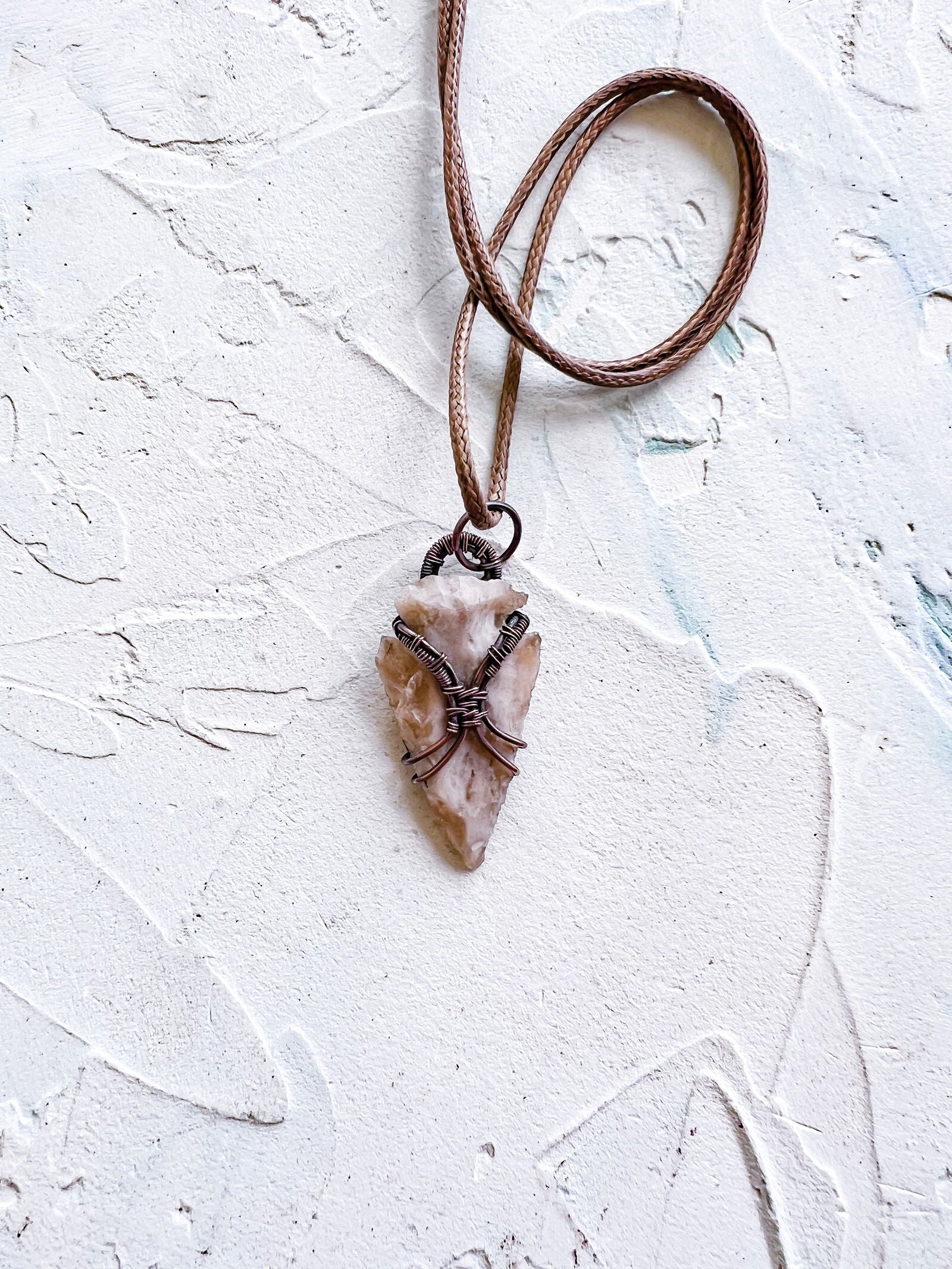 Agate Arrowhead with Weave Motif - Copper Jewels