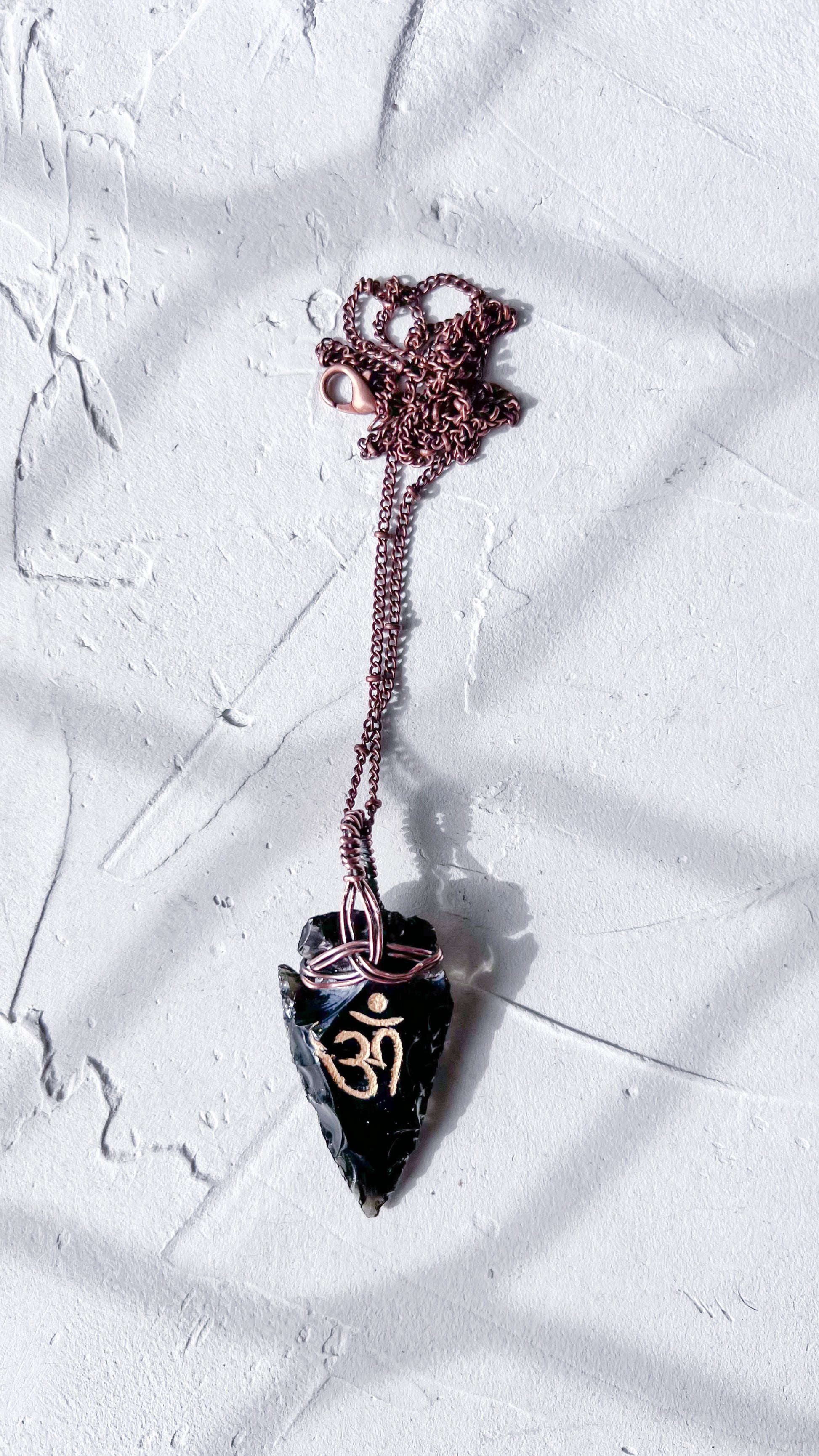 Black Obsidian Arrowhead Pendant with Copper Weave – Guanyin Collection - Copper Jewels