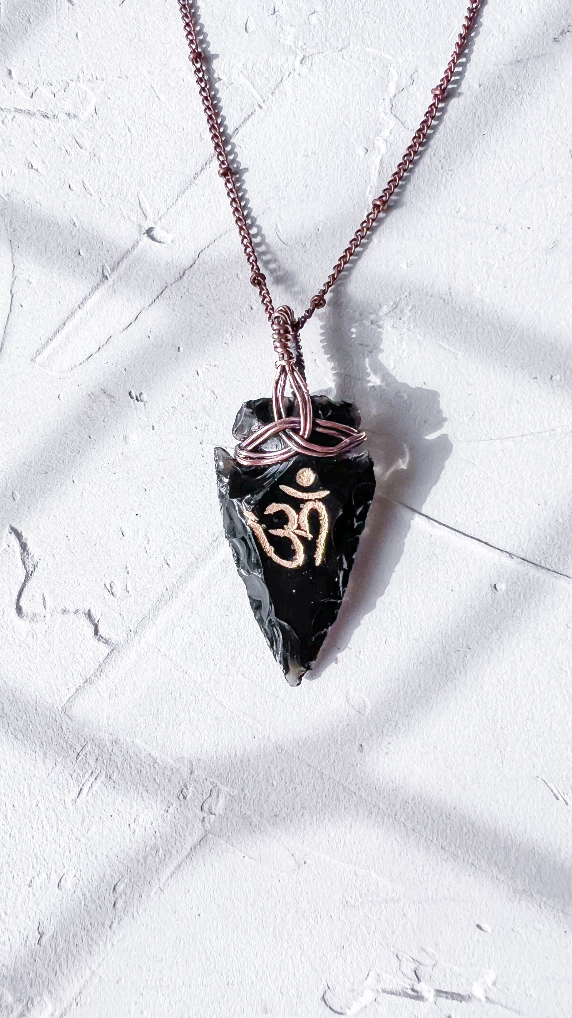 Black Obsidian Arrowhead Pendant with Copper Weave – Guanyin Collection - Copper Jewels
