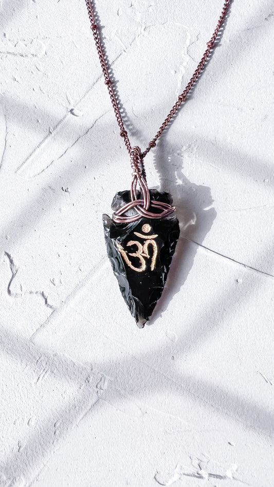Black Obsidian Arrowhead Pendant with Copper Weave – Guanyin Collection - Copper Jewels
