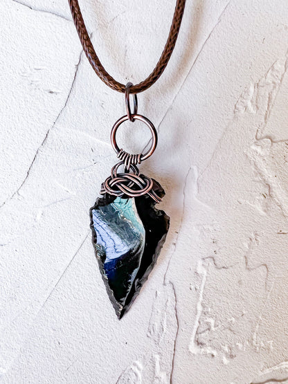 Black Obsidian Arrowhead with Celtic Knot - Copper Jewels