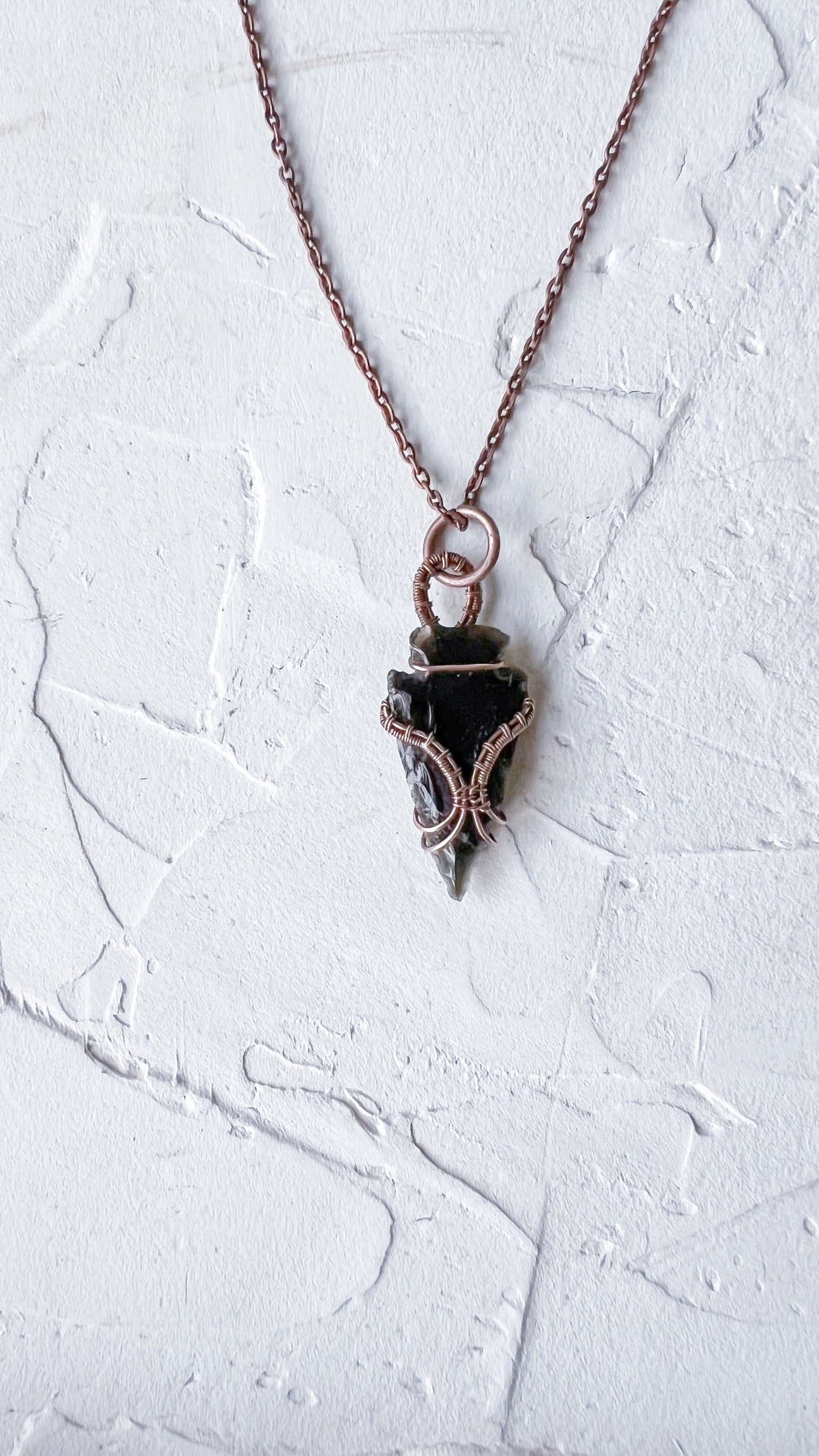 Black Obsidian Copper Arrowhead Pendant - Copper Jewels