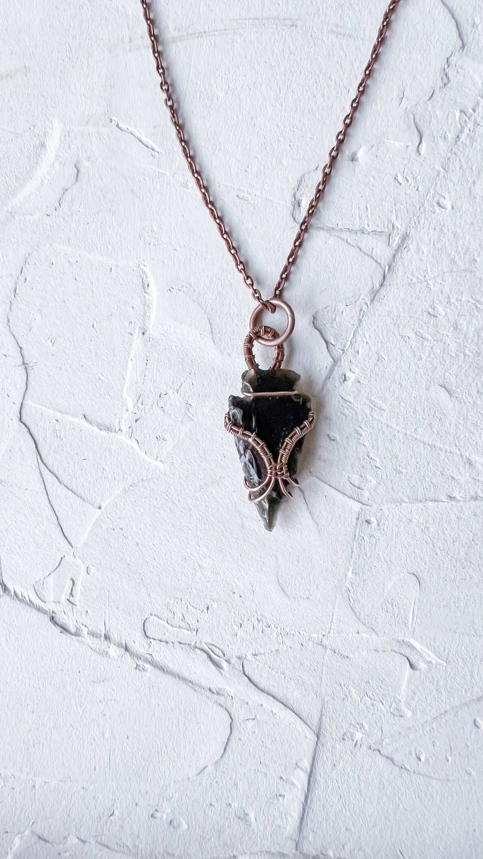 Black Obsidian Copper Arrowhead Pendant - Copper Jewels