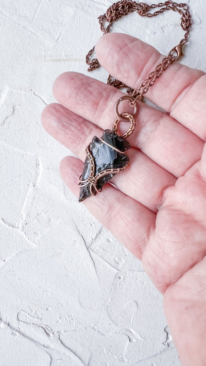 Black Obsidian Copper Arrowhead Pendant - Copper Jewels