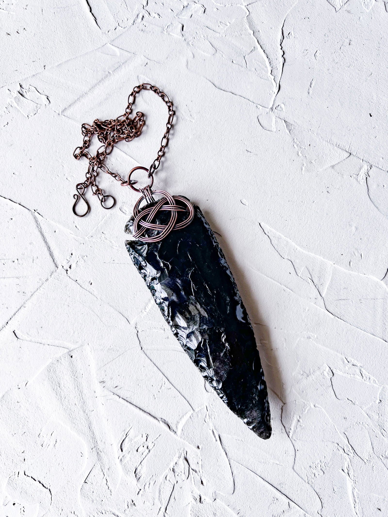 Black Obsidian Large Arrowhead with Celtic Knot - Copper Jewels