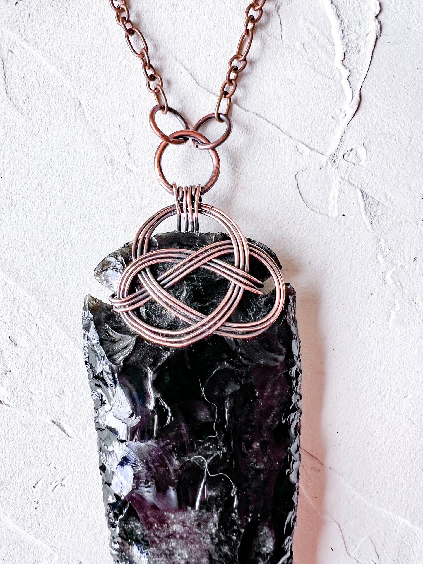 Black Obsidian Large Arrowhead with Celtic Knot - Copper Jewels