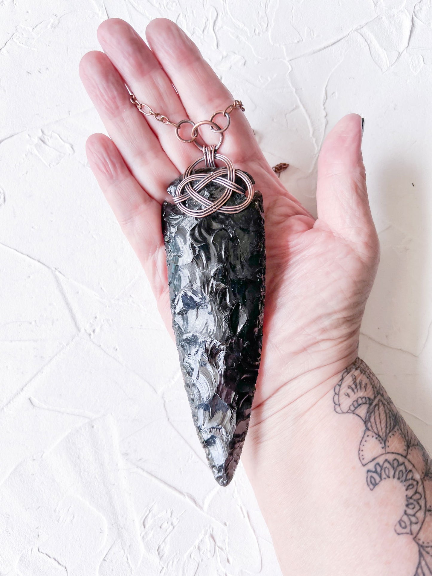 Black Obsidian Large Arrowhead with Celtic Knot - Copper Jewels