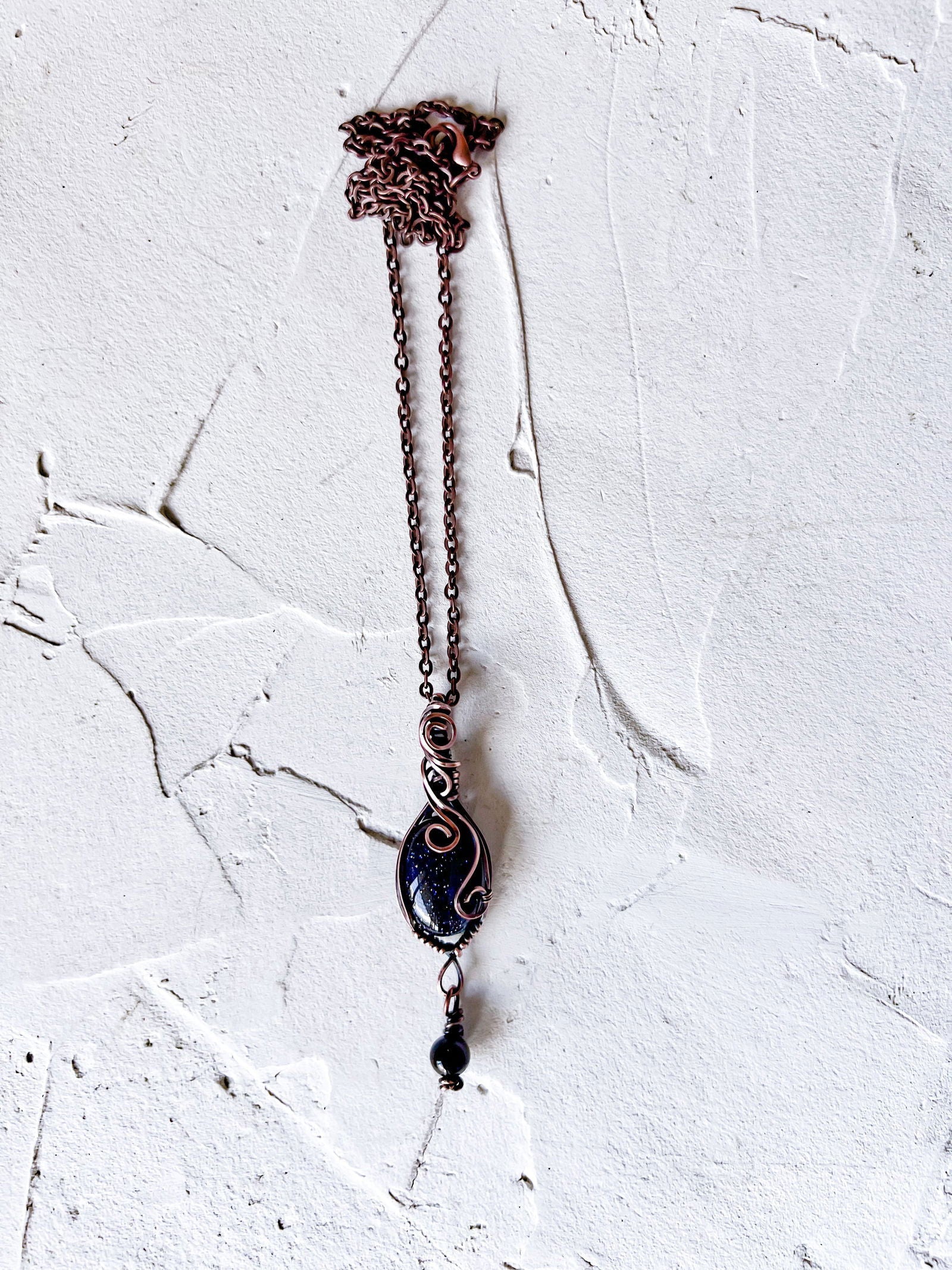 Blue Goldstone and Black Tourmaline Copper Pendant - Copper Jewels