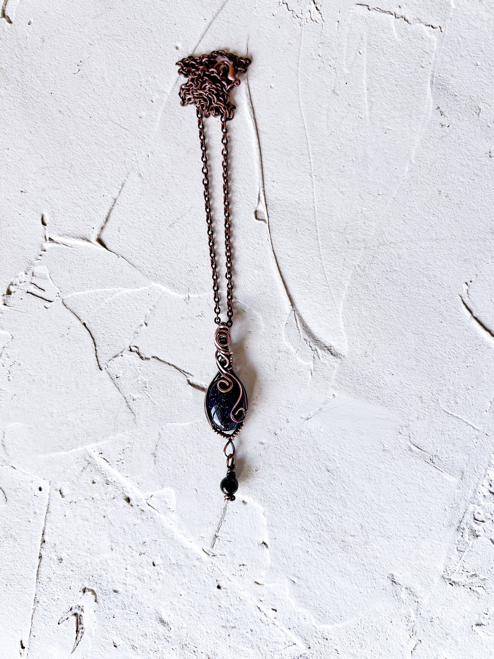 Blue Goldstone and Black Tourmaline Copper Pendant - Copper Jewels