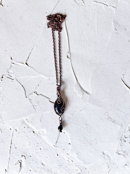 Blue Goldstone and Black Tourmaline Copper Pendant - Copper Jewels
