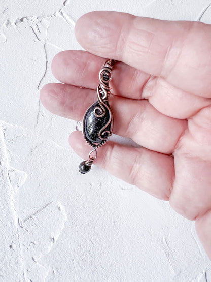 Blue Goldstone and Black Tourmaline Copper Pendant - Copper Jewels