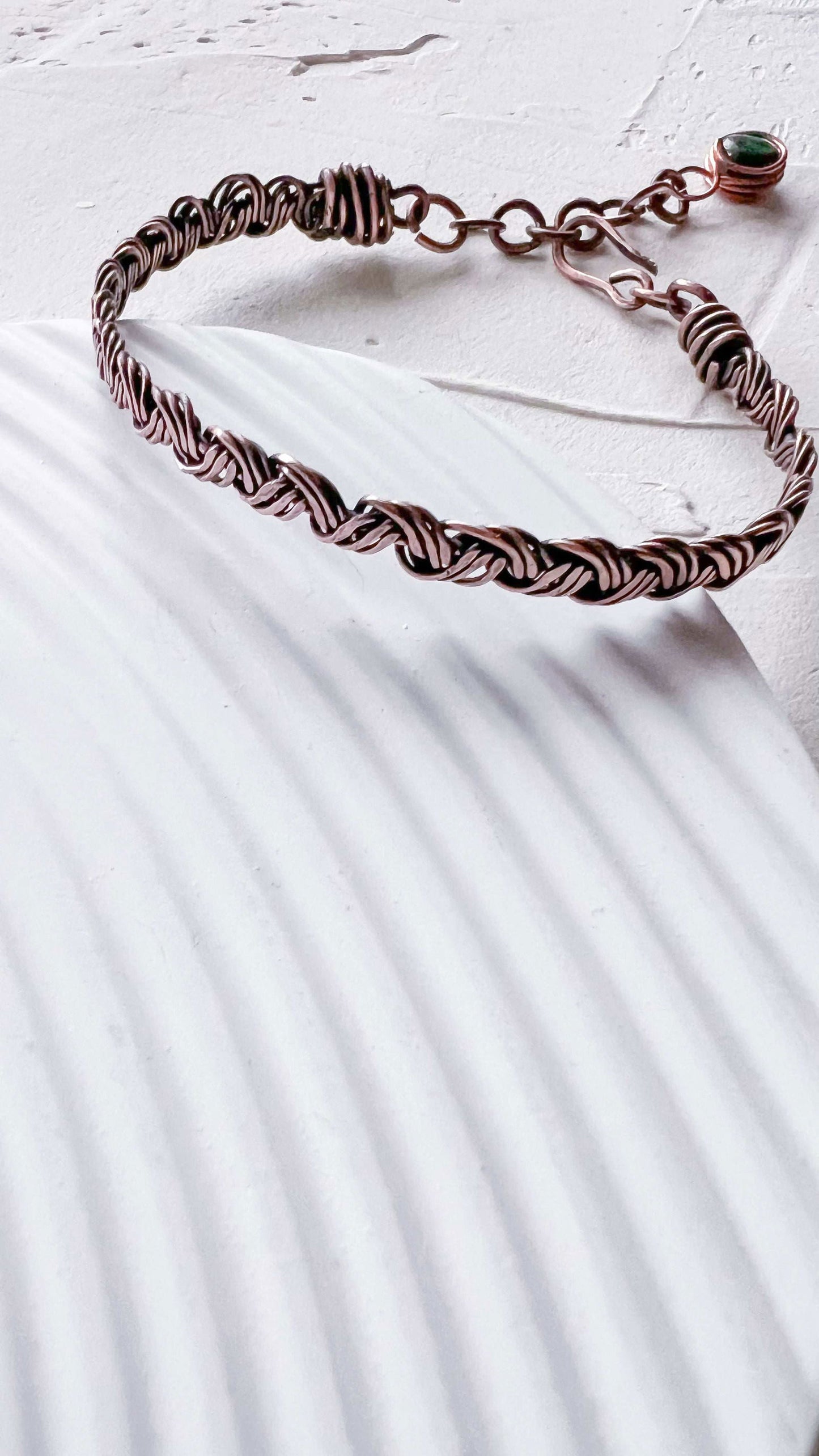 Braided Copper Bracelet with Australian Malachite droplet - Copper Jewels