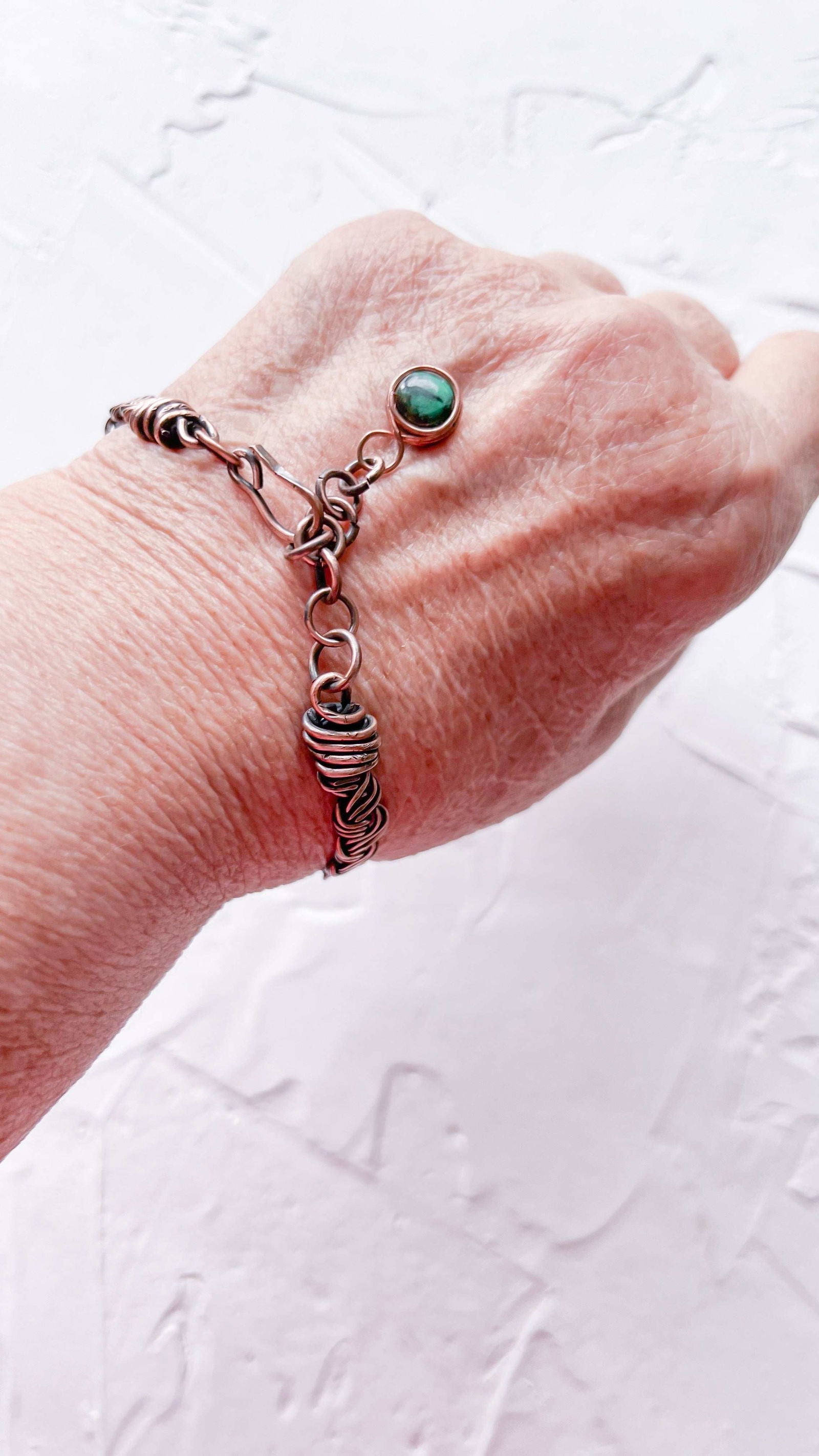 Braided Copper Bracelet with Australian Malachite droplet - Copper Jewels