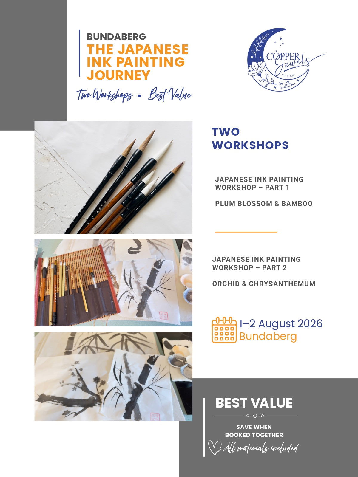Bundaberg The Japanese Ink Painting Journey Workshop - Copper Jewels