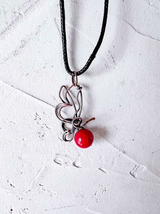 Butterfly Boho Red Jade Bead Pendant - Copper Jewels