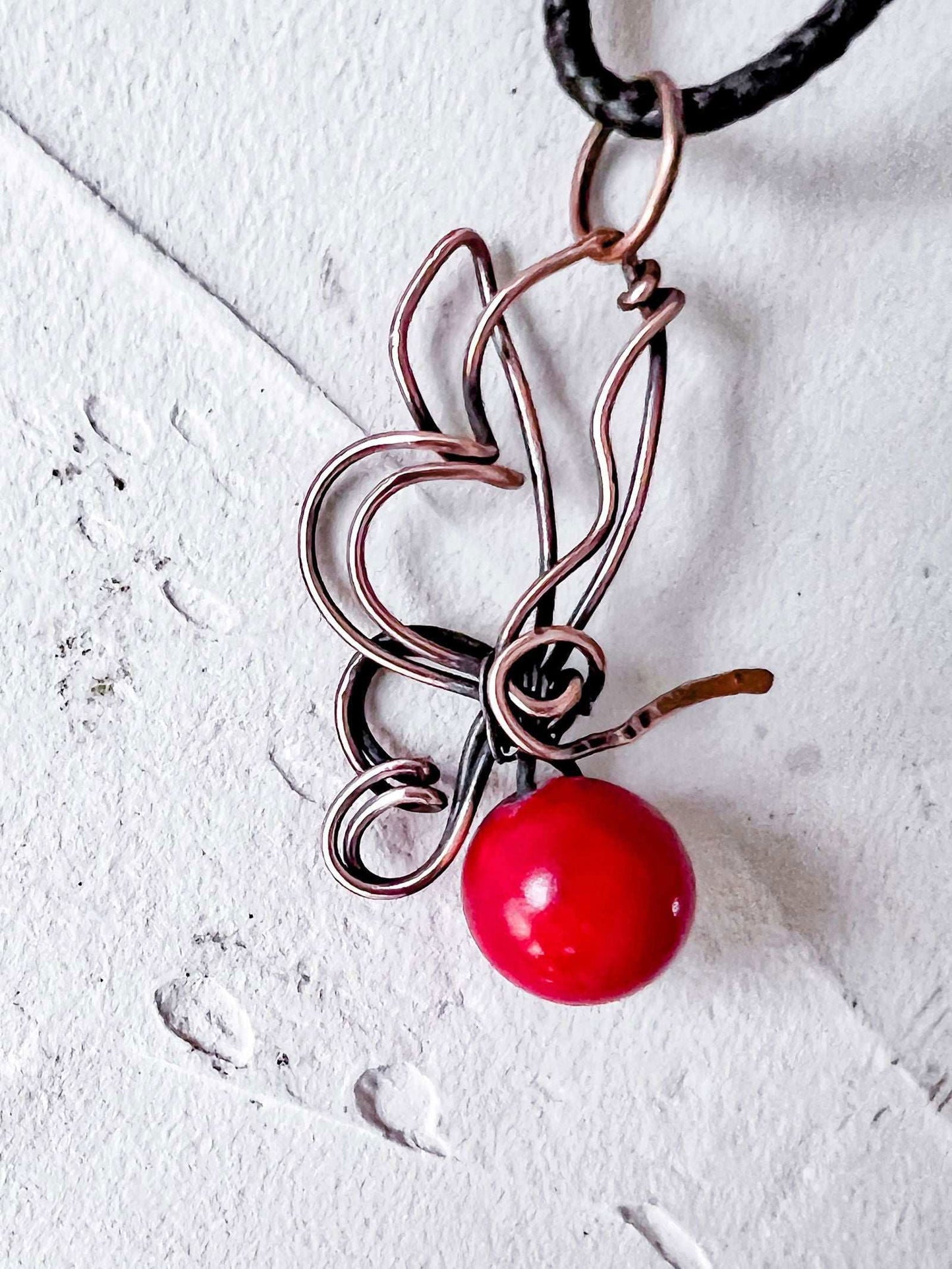 Butterfly Boho Red Jade Bead Pendant - Copper Jewels