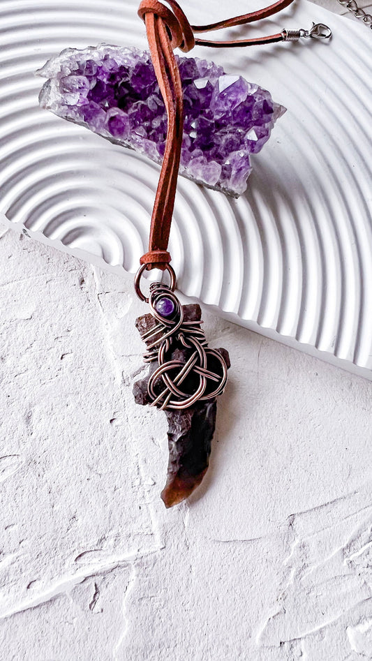 Celtic Copper Wire and Agate Carved Knife with Amethyst Accent - Copper Jewels