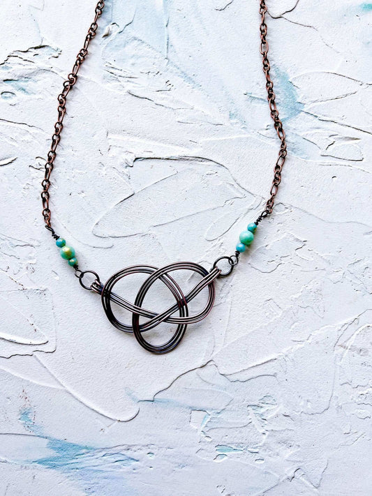 Celtic Knot in Copper with Jade Accent Beads - Copper Jewels
