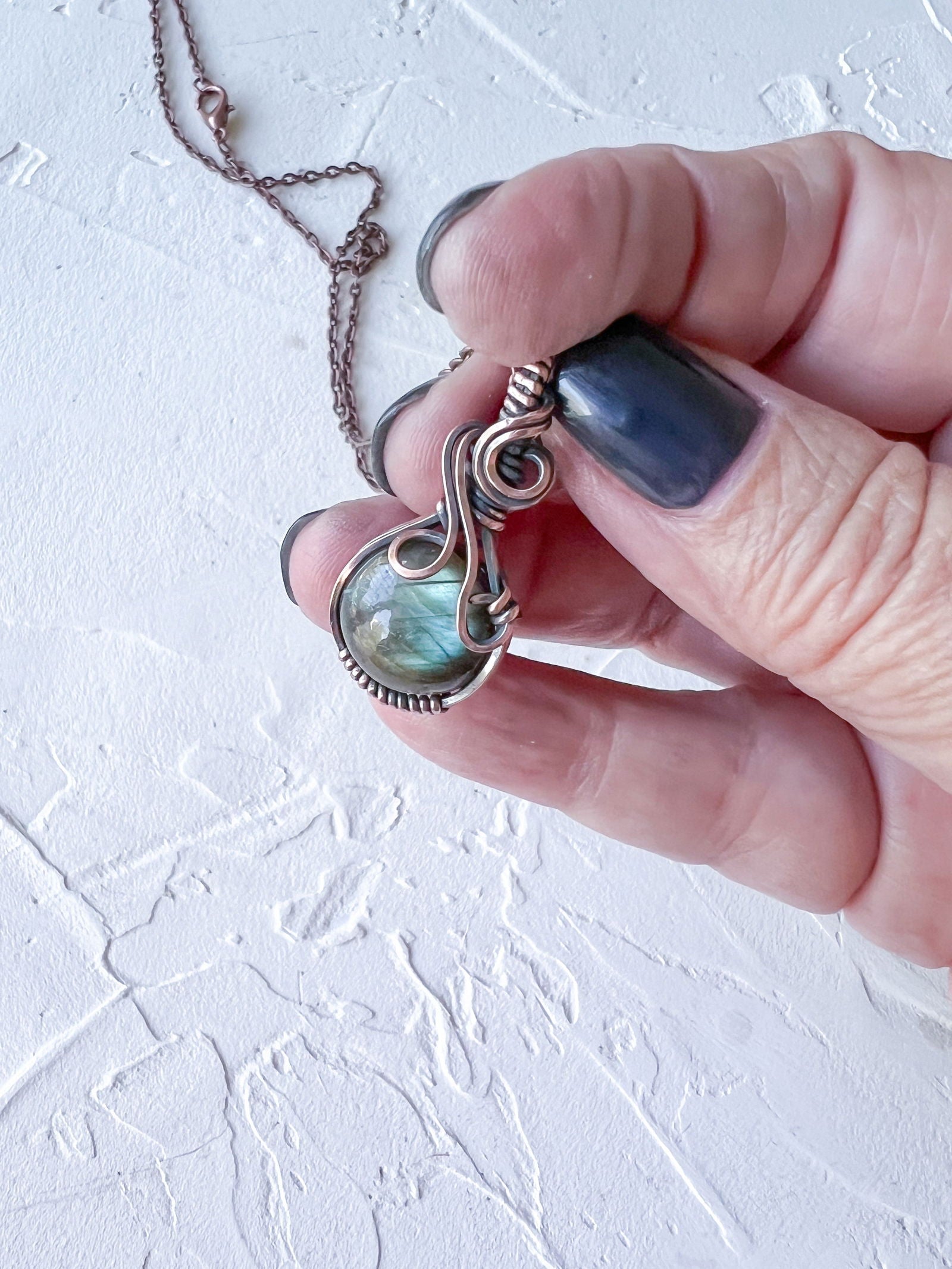 Cheeky Labradorite and Copper Wire Mini Pendant - Copper Jewels