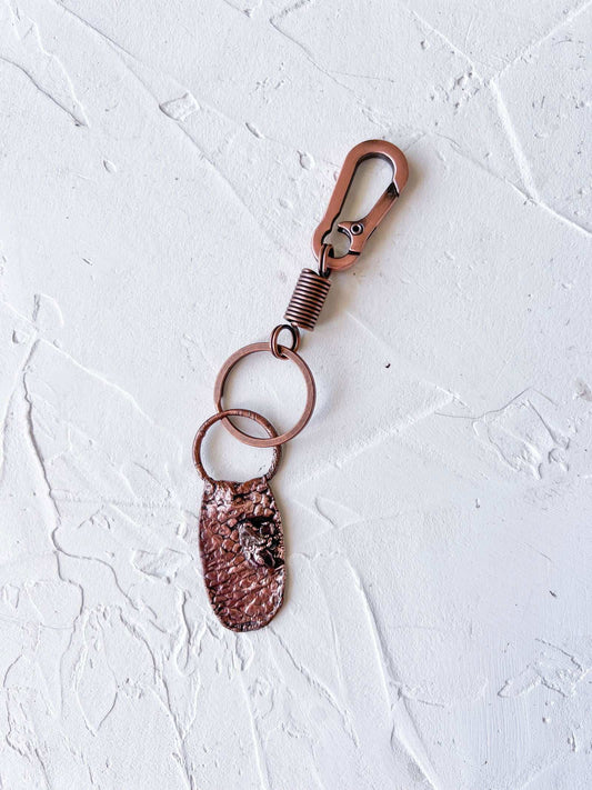 Copper Organic Snakeskin Shed Keyring with Crystal Accents - Copper Jewels