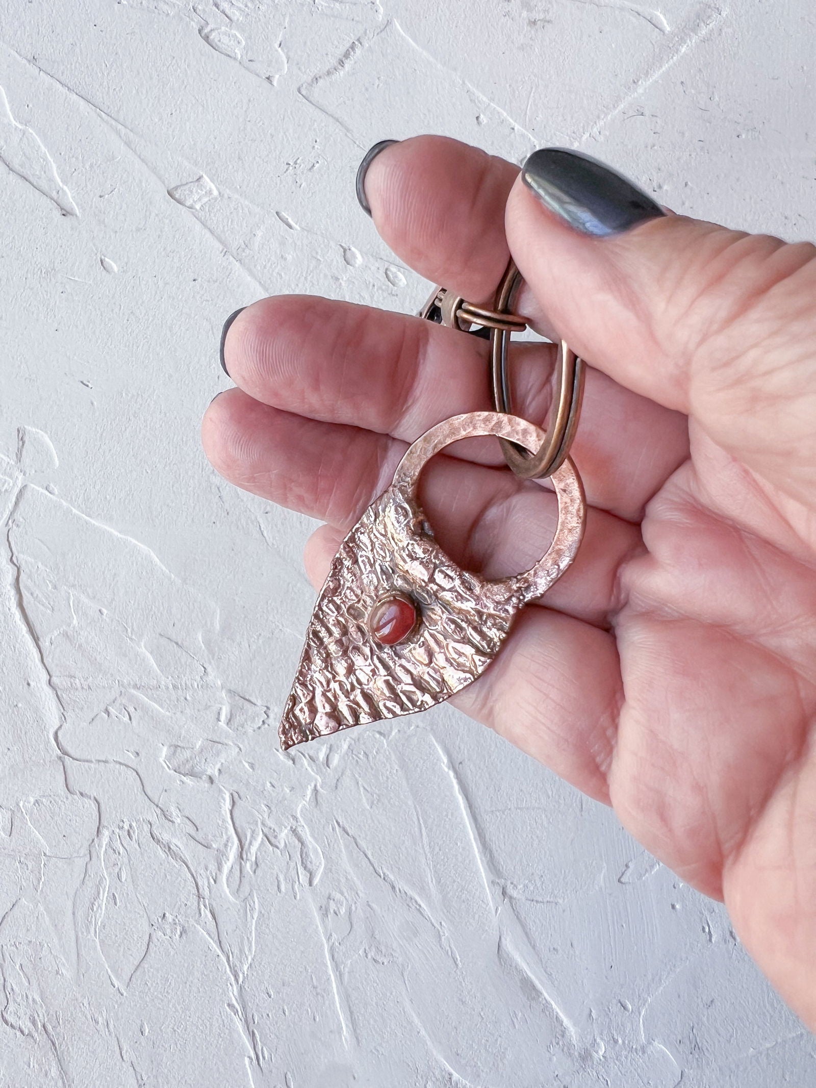 Copper Organic Snakeskin Shed Keyring with Onyx Accent - Copper Jewels