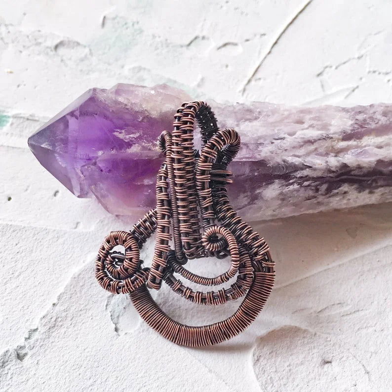 Copper Wire Woven Pendant Hand Made - Copper Jewels