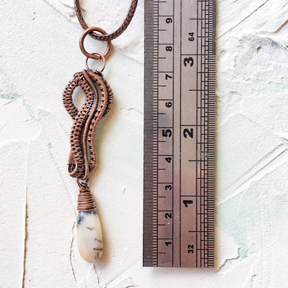 Copper Wire Woven Pendant Hand Made with a Merlinite faceted bead - Copper Jewels