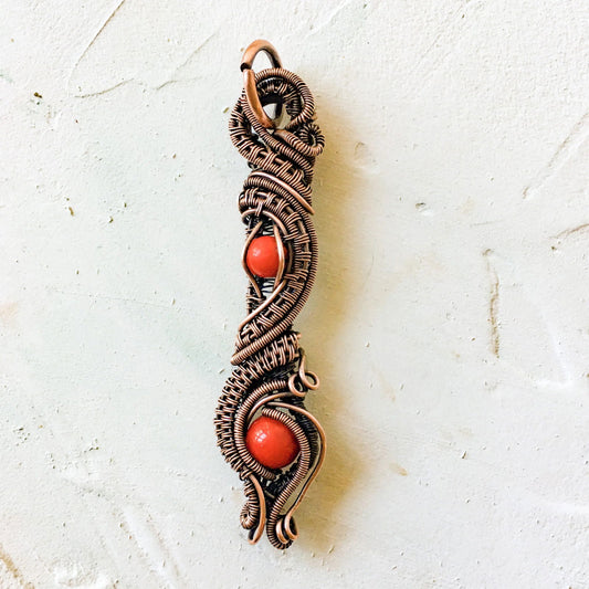 Copper Wire Woven Pendant with Mashan Jade beads - Copper Jewels