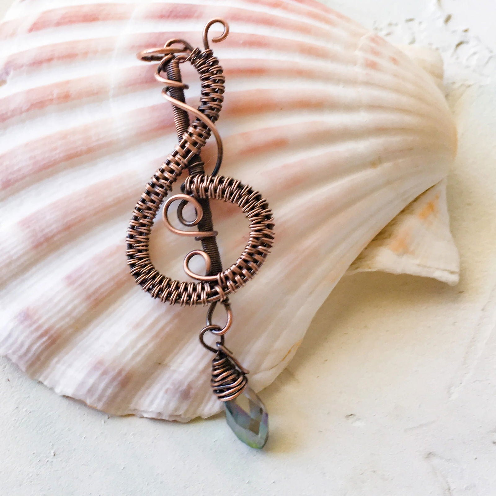 Copper Wire Woven Treble Clef with Crystal - Copper Jewels