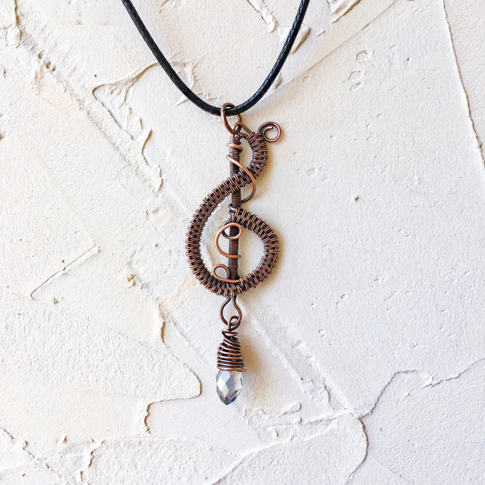 Copper Wire Woven Treble Clef with Crystal - Copper Jewels