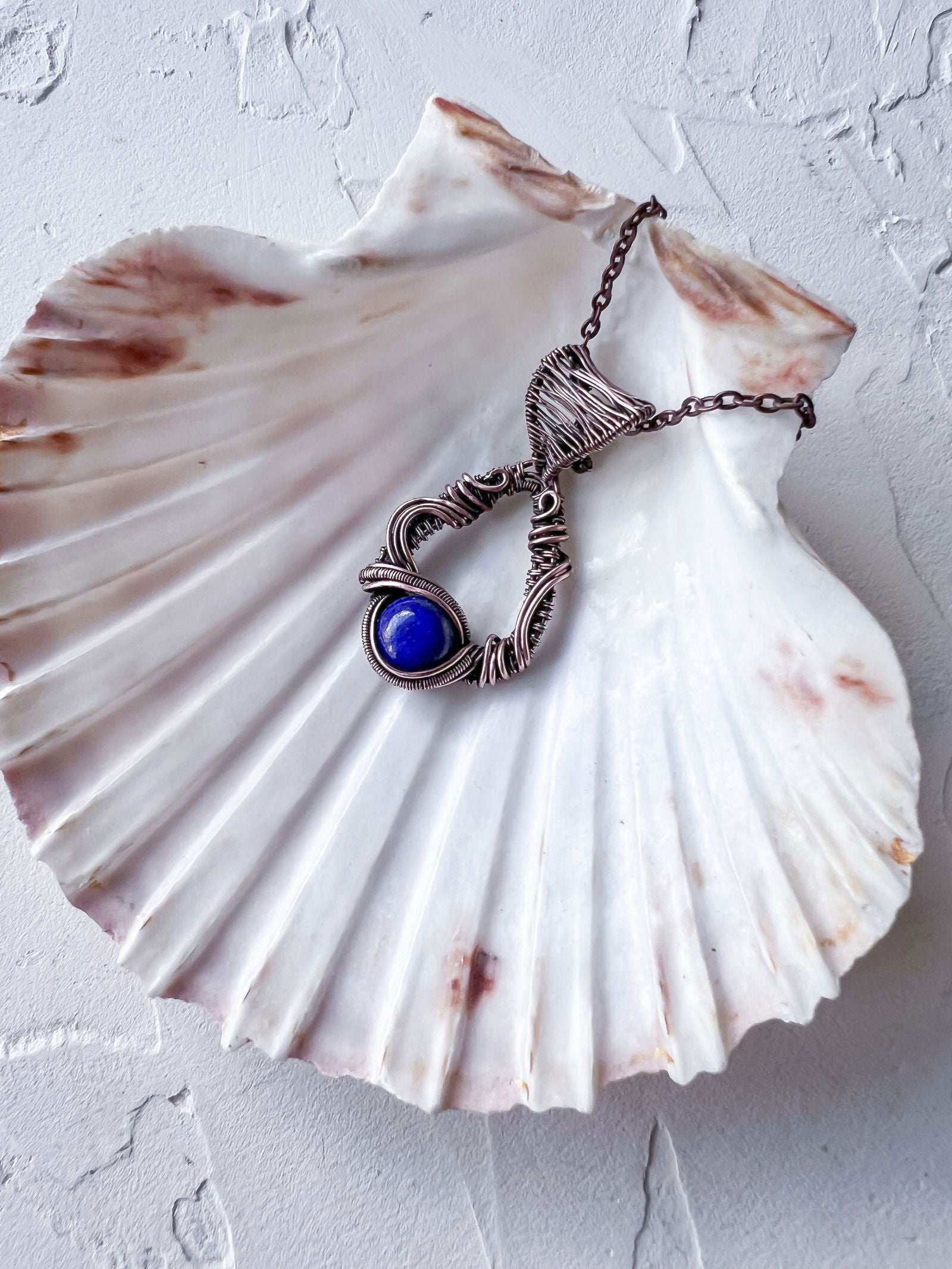 Copper Wire Woven and Wrapped Lapis Lazuli Pendant - Copper Jewels