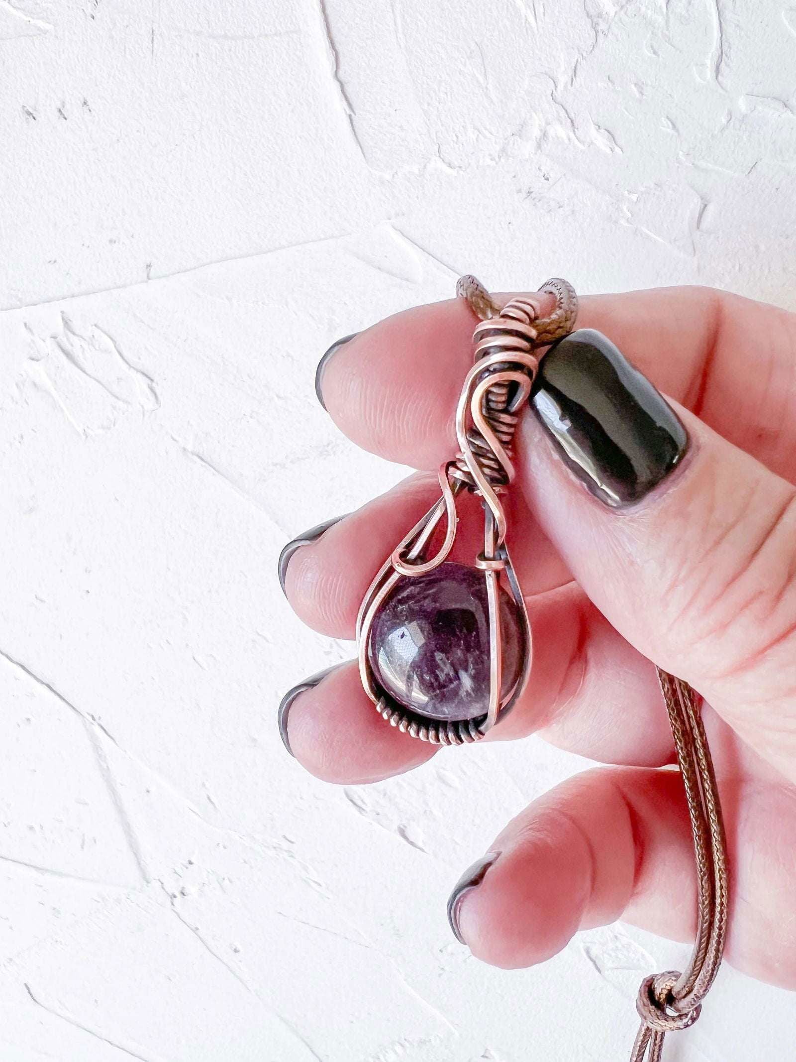 Copper Wire Wrapped Amethyst Cabochon Pendant - Copper Jewels