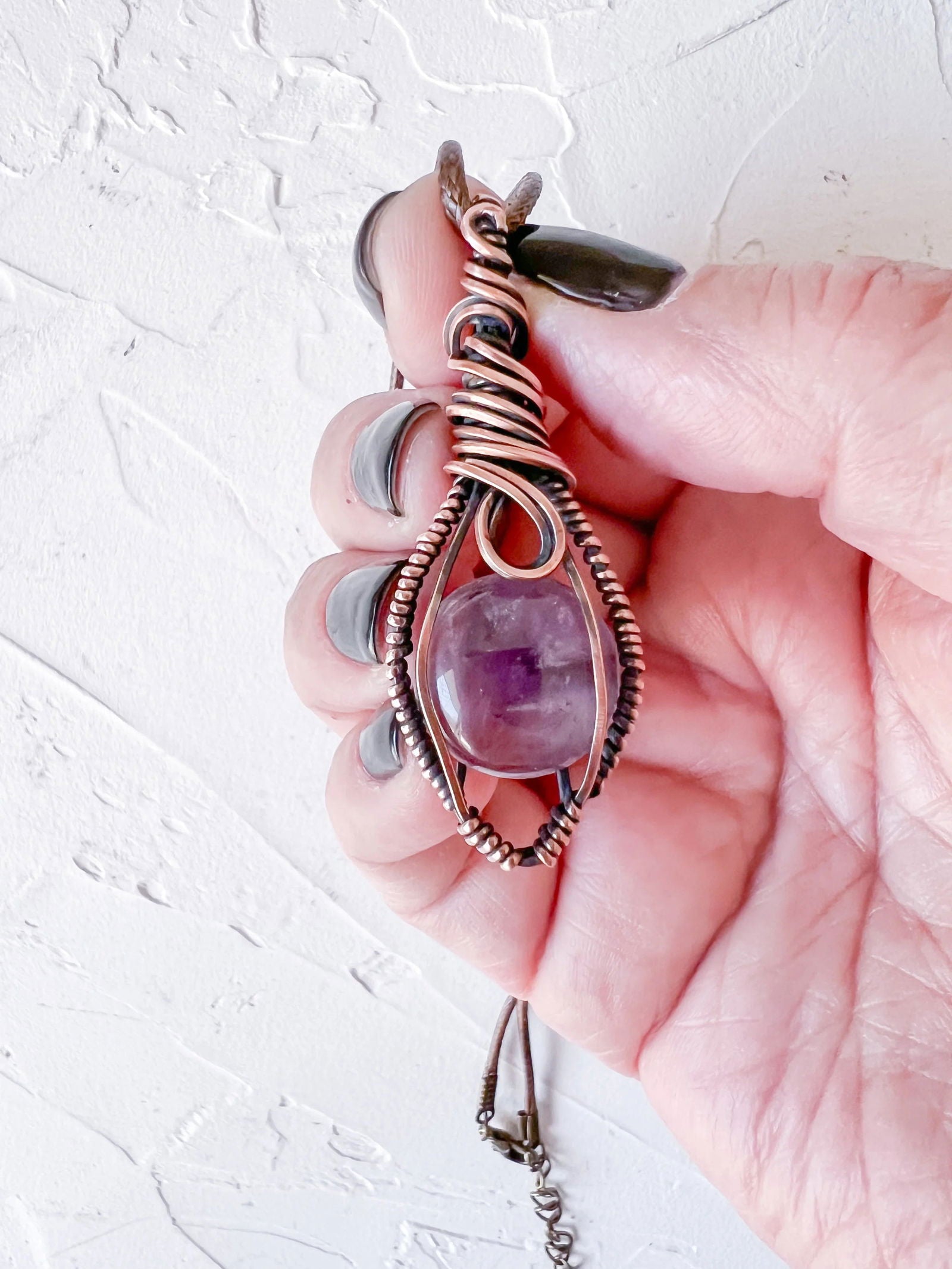 Copper Wire Wrapped Amethyst Pendant - Copper Jewels