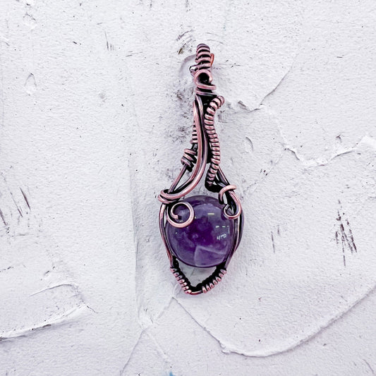 Copper Wire Wrapped Amethyst Pendant - Copper Jewels