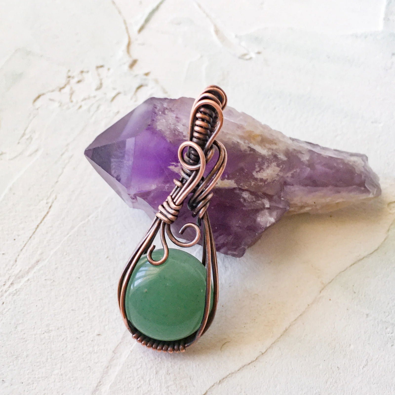 Copper Wire Wrapped Aventurine Mini Pendant - Copper Jewels