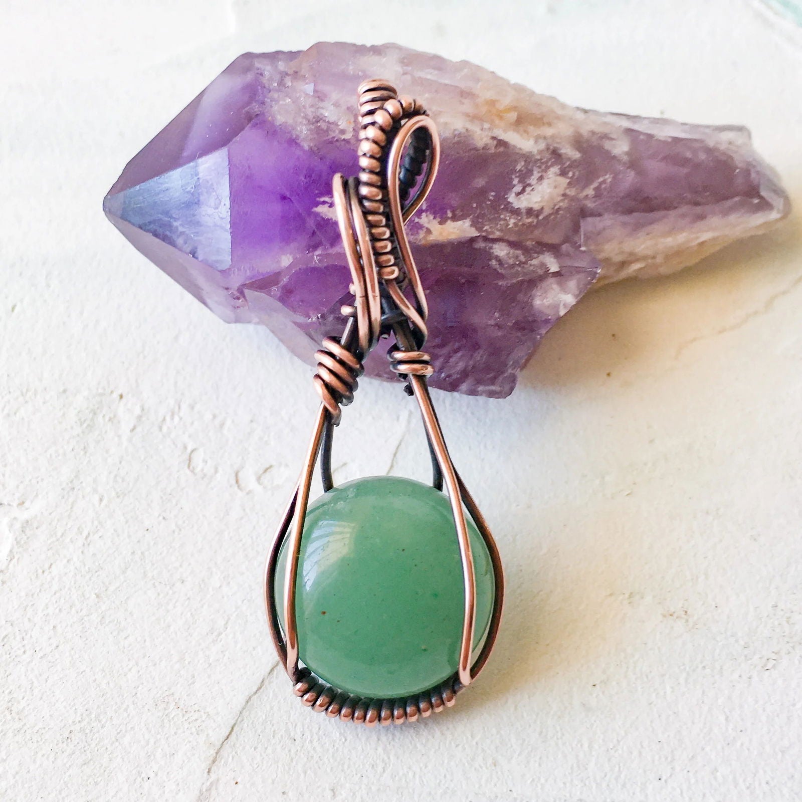 Copper Wire Wrapped Green Aventurine Mini Pendant - Copper Jewels