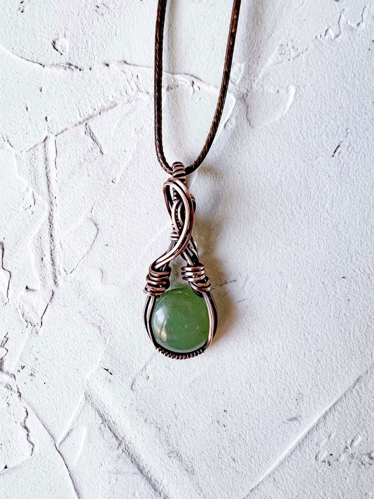 Copper Wire Wrapped Green Aventurine Pendant - Copper Jewels