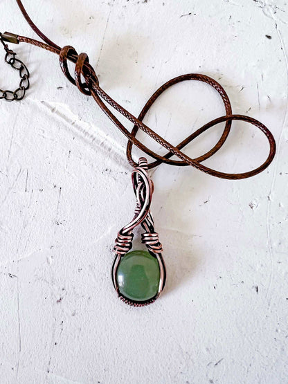 Copper Wire Wrapped Green Aventurine Pendant - Copper Jewels
