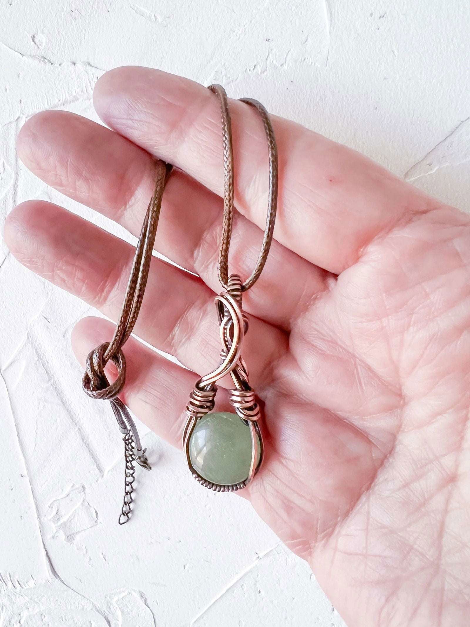 Copper Wire Wrapped Green Aventurine Pendant - Copper Jewels