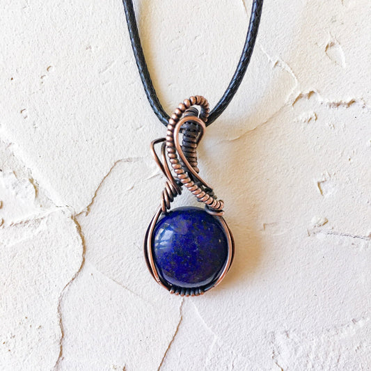 Copper Wire Wrapped Lapis Lazuli Pendant 1 - Copper Jewels